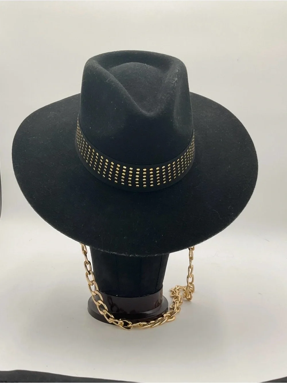 Free People ASN Hat Studded Chain Felt Hat , Floral Interior Lining, size small